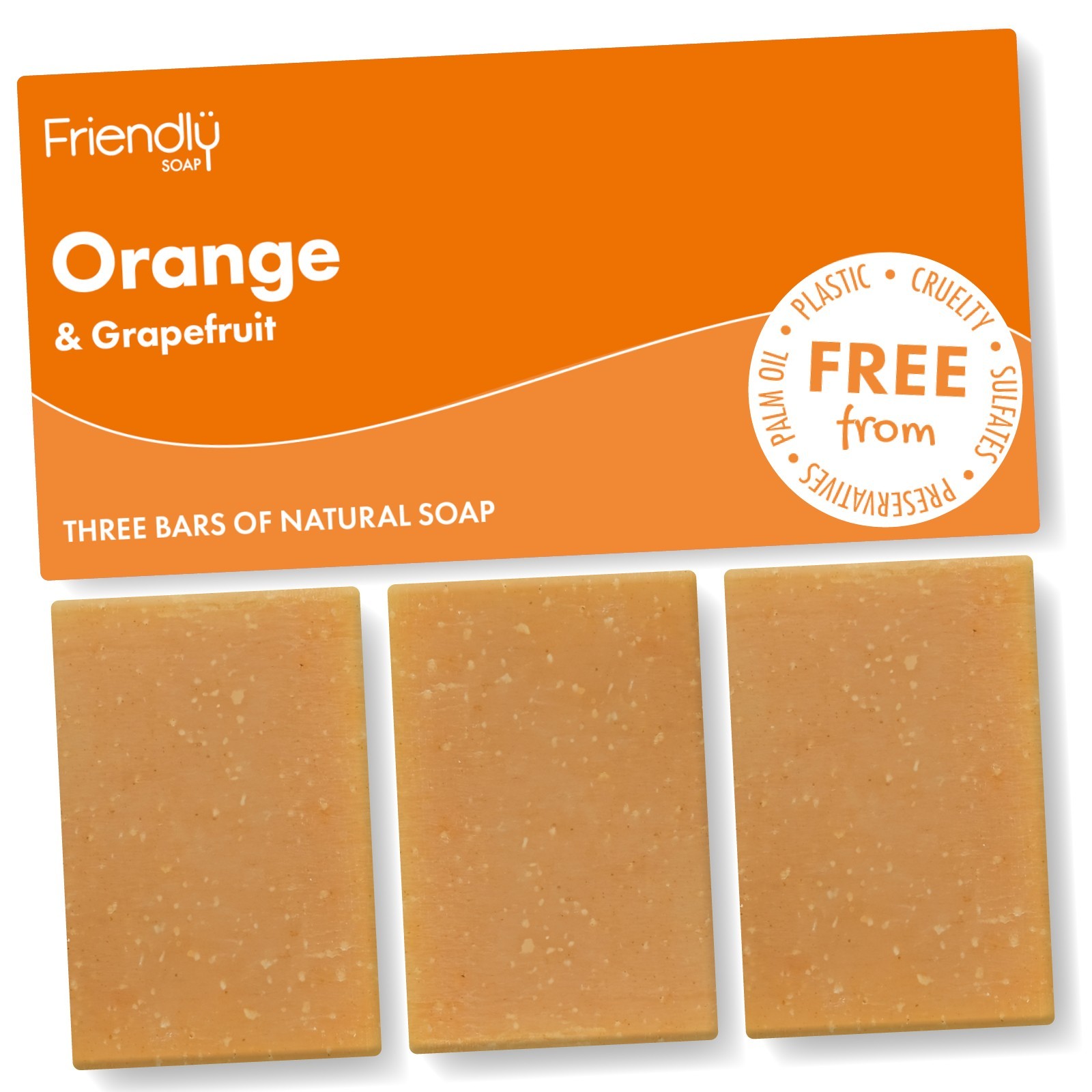 Friendly Soap - 3 Pack - Natural Soap - Orange & Grapefruit – 3 x 95g Vegan