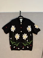 The Quacker Factory Ramie Sweater Cardigan Size 1X Spring Theme