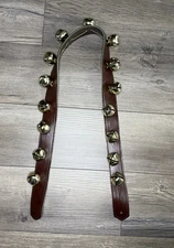 15 Christmas Sleigh Brass Bells On 46” Strap Jingle Horse Santa Vintage