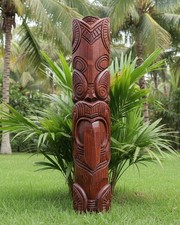 M ori Inspired Tribal Tiki Wood Carving Half Statue Tropical Bar Patio Decor 39"
