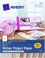 Repositionable Sticker Paper Inkjet Matte White 8.5x11in 15/PK - 90 Sheets