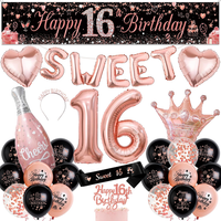 Deko 16 Geburtstag MäDchen RoséGold Schwarz - Happy Birthday Banners Girlande Kr