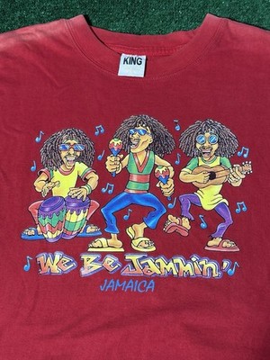 VINTAGE We Be Jammin Jamaica T-Shirt Size XL RED Reggae Music Rasta Tank Top