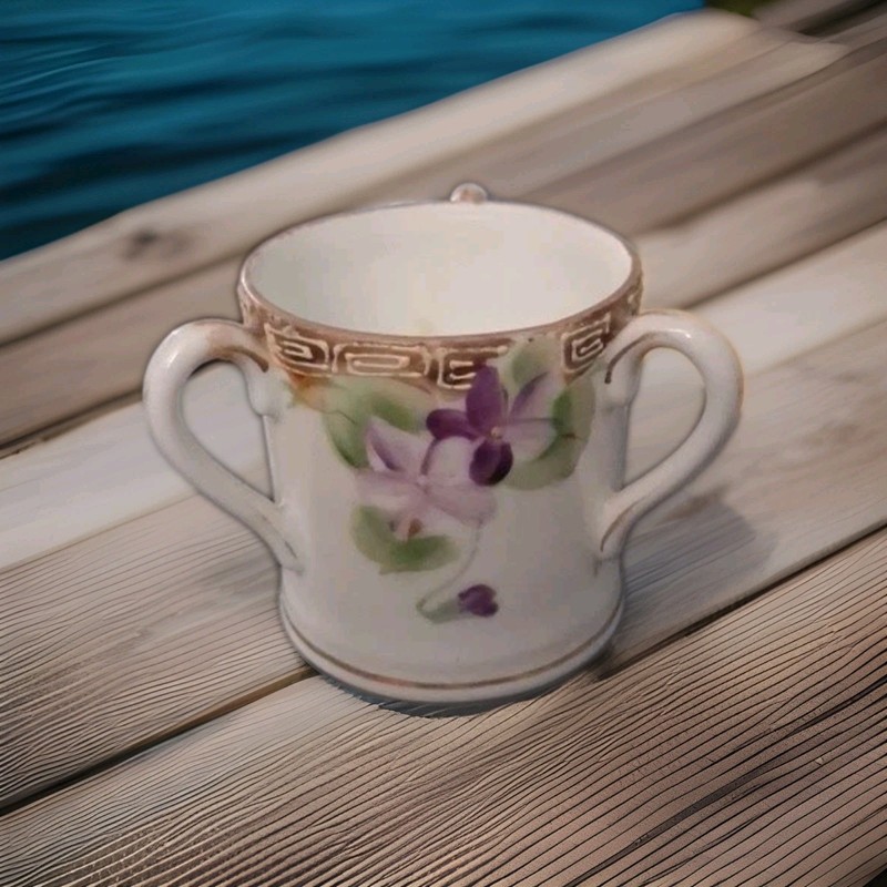 AWESOME-Nippon Hand Painted Flowers 3 Handle-Toothpick Cup SM- 