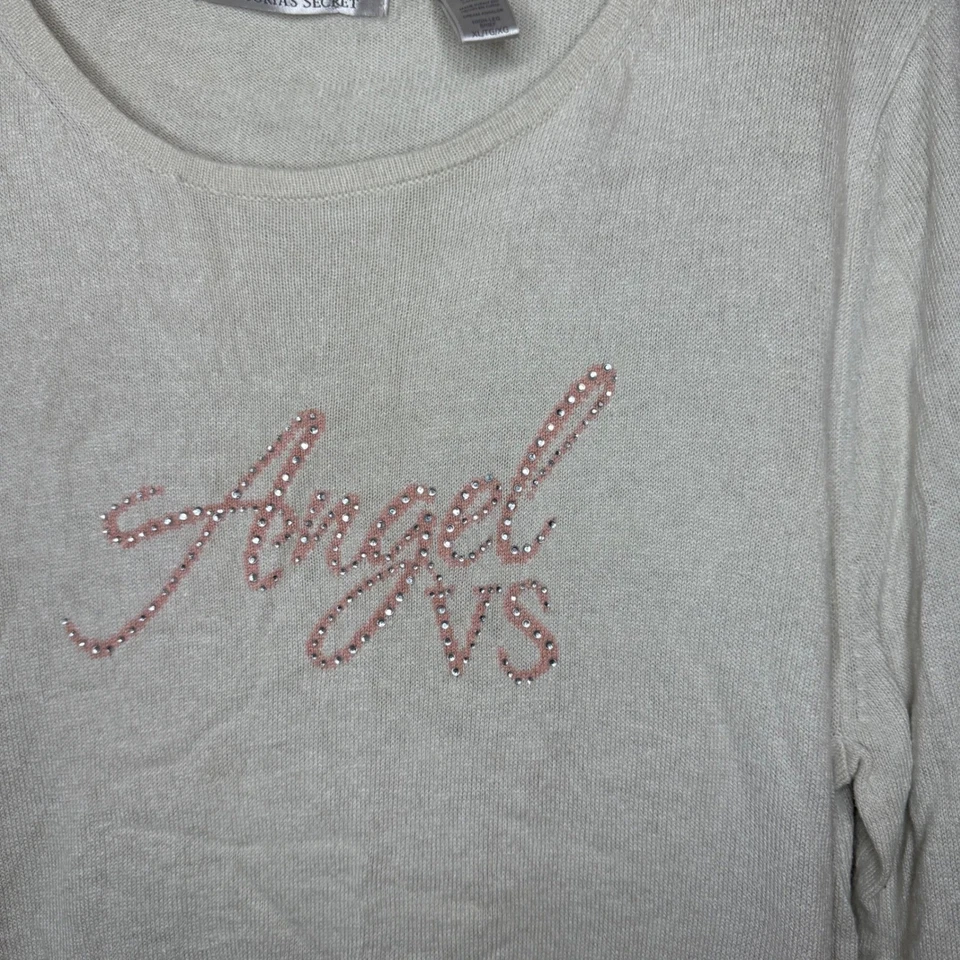 Suéter para mujer Victoria's Secret ángulo VS beige 95 % seda adornado talla XL Foto 3 de 4