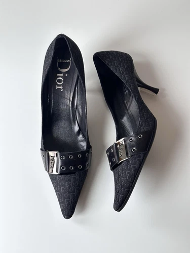 Escarpins à talons DIOR by John Galliano monogramme noir boucle bout pointu logo année 2000