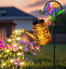 Solar Watering Can Lights,Butterfly Hanging Lantern with Shepherd Hook,Waterp...