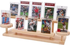Wooden Trading Card Display Stand, 3-Tier Holder for Graded, Beige 