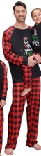 Mens Pajama Set M Red Black Buffalo Plaid Christmas Graphic Sleepwear