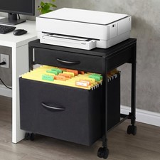 Printer Stand Rolling Mobile File Cabinet Cart with 2 Fabric Drawers A4 Lette...
