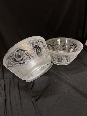 Pair Of Etched Figural Aesthetic Movement Victorian Gas Shades. 5in Fitter. #279