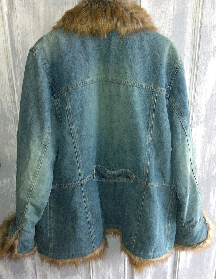 VINTAGE MIXIT BRAND BLUE DENIM FAUX FUR TRIM QUILTED LINING COAT JACKET SIZE XL - Image 3 of 4