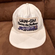 VINTAGE UAW GM Trucker Hat Patch Embroidered USA Made Strap Back