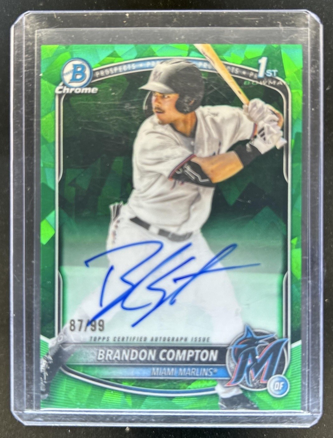 2025 Bowman Draft Sapphire Brandon Compton Chrome Auto Green Refractor 1st #/99