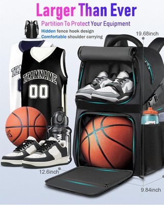Basketball Bag Backpack with Ball Holder Shoes Compartment, One