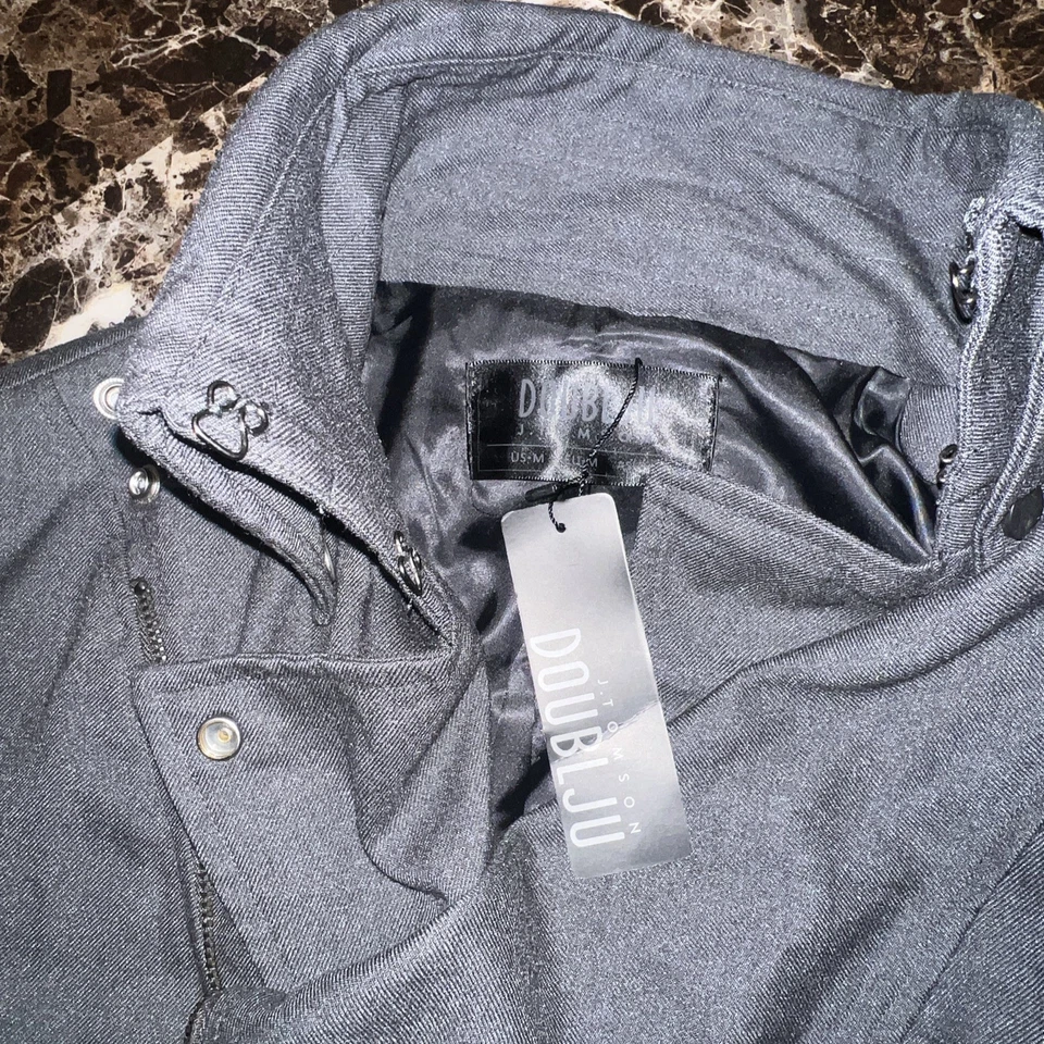 Chaqueta DOUBLJU J. Tomson Moto Cyber Hombres M Gris Oscuro Con Capucha Cremallera Completa Frontal Nueva con Etiquetas Foto 3 de 4