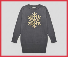 TIPSY ELVES NWT XMAS Grey Long Sleeve Sequin Snowflake Sweater Dress Tunic