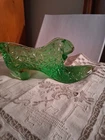Vintage Fenton Art Glass Green Daisy & Button - Cat Head Slipper