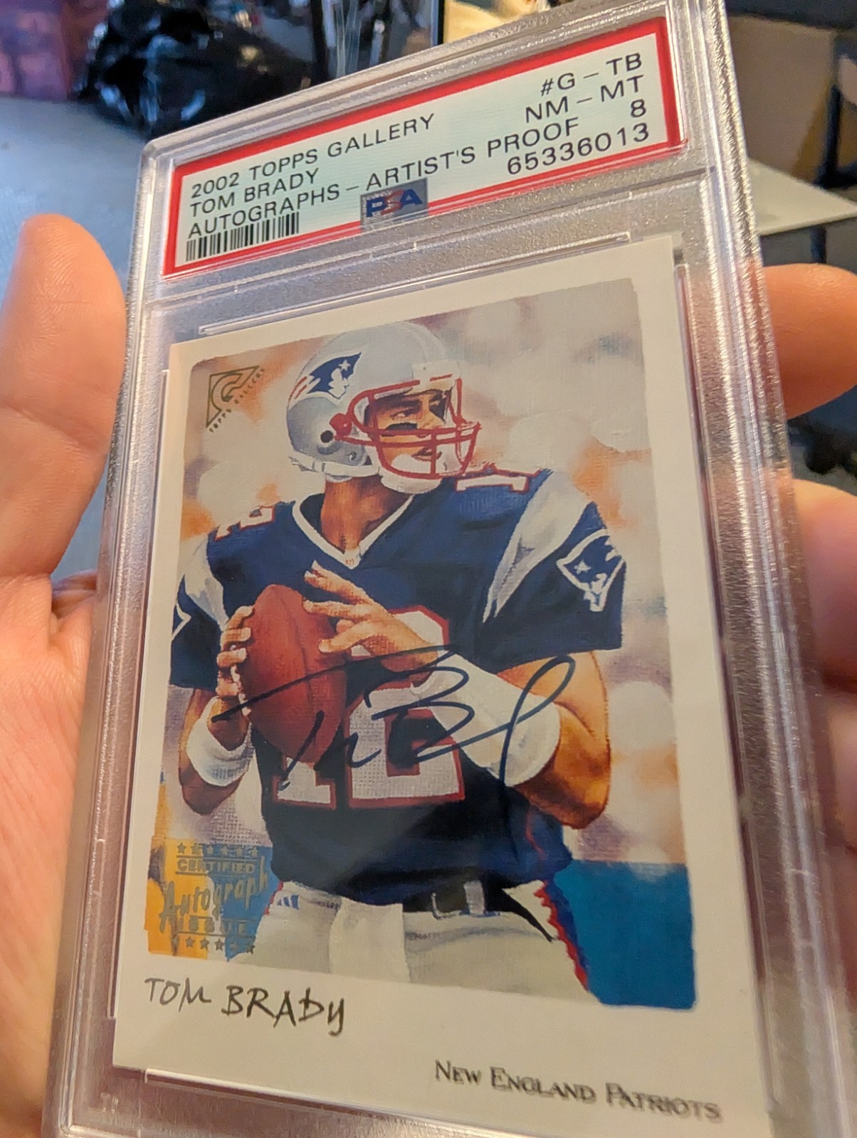 2002 Topps Gallery Artist's Proof Tom Brady ON CARD AUTO /100 Artist AUTO PSA 8 view 3