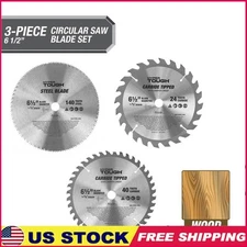 3 Piece 6-1/2 Inch Circular Saw Blade Set Heavy Duty Wood Blades 24T 40T 140T US