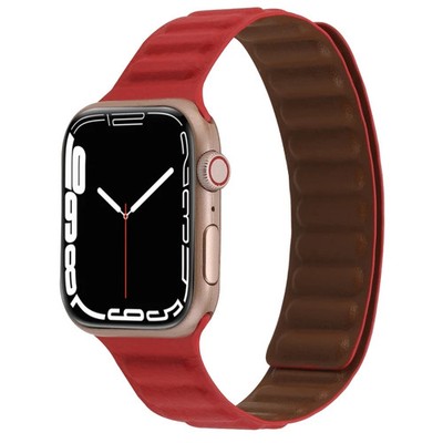 Magnetic Two-color Loop Slim Leather Watch Band For Apple Watch Series, 7 45mm /