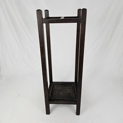 Quarter Sawn Oak Umbrella Stand Mission Arts & Crafts W/Drip Pan Antique - Image 1 of 4
