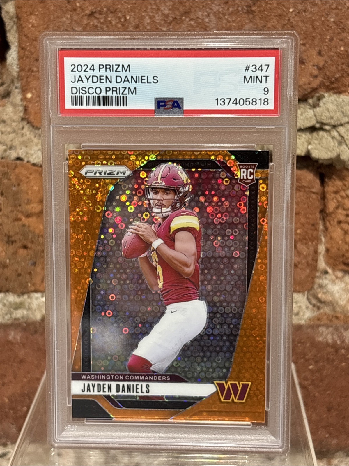 2024 Panini Prizm Jayden Daniels #347 Rookie Orange Disco Prizm PSA 9