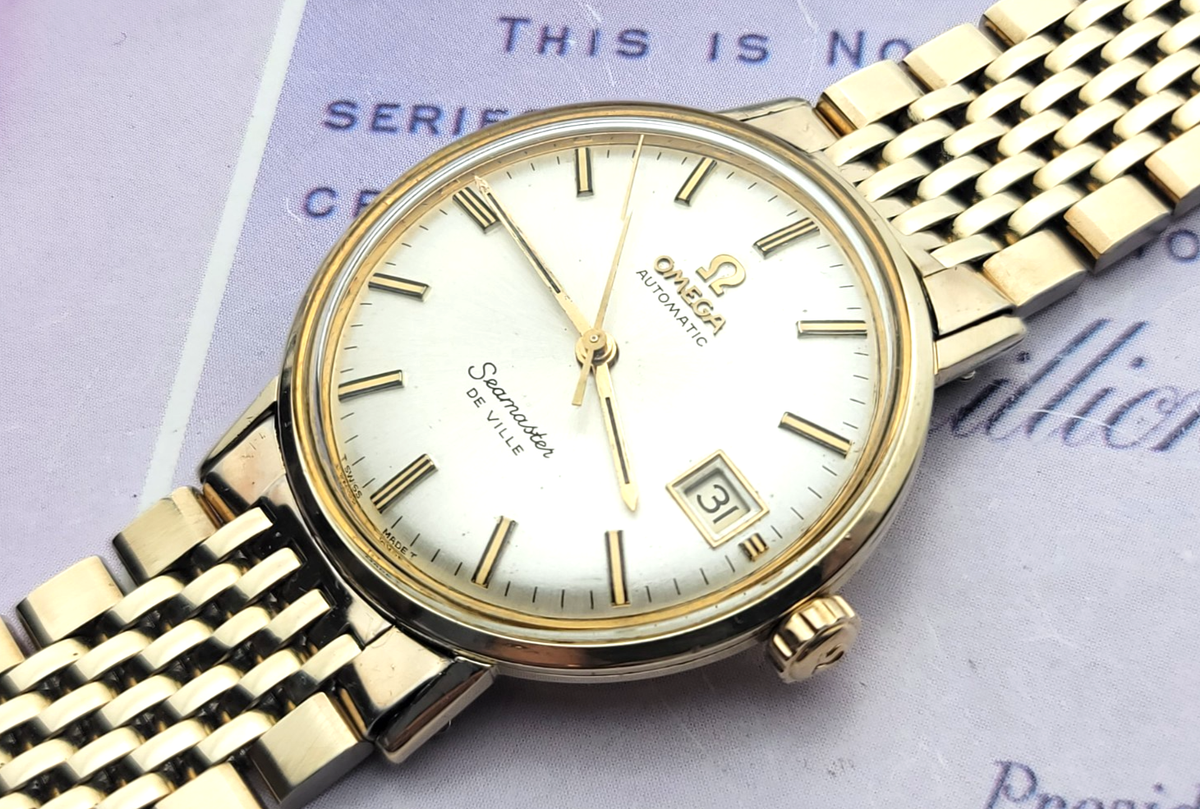 Z53 OMEGA Seamaster De Ville 14Kベゼル 自動巻き 1963 Omega Seamaster Deville Auto, Date 14K solid gold Case.NOS