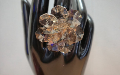 Vintage Ring Blume Kristall Champagner verstellbar Familienerbe 80er Jahre