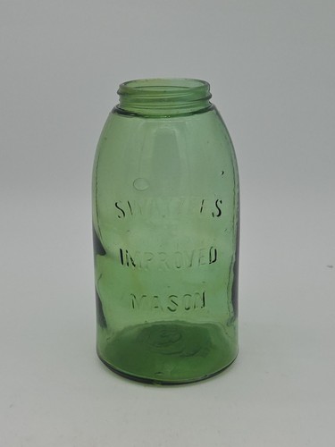 Swayzee Green With Amber Streaks.  Improved Mason Fruit Jar Half Gallon Mint Wow