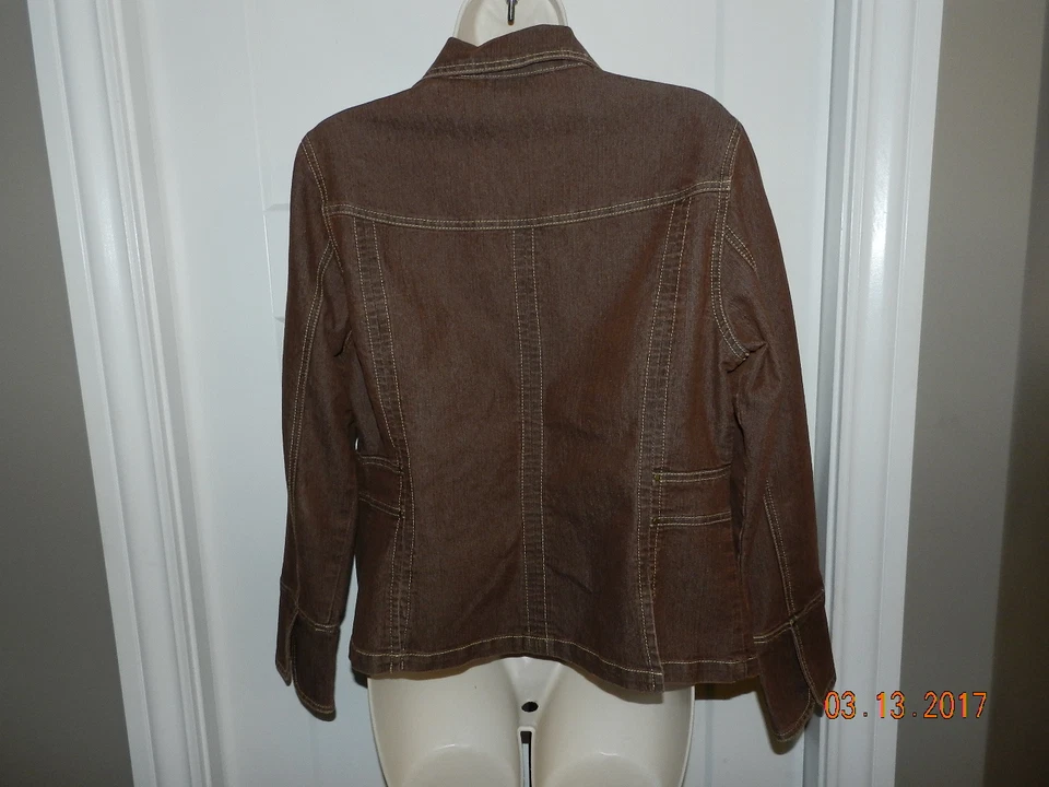 Chaqueta Blazer Dressbarn Marrón Denim Mezcla Algodón Manga Larga M Usada en Excelente Condición Foto 3 de 4