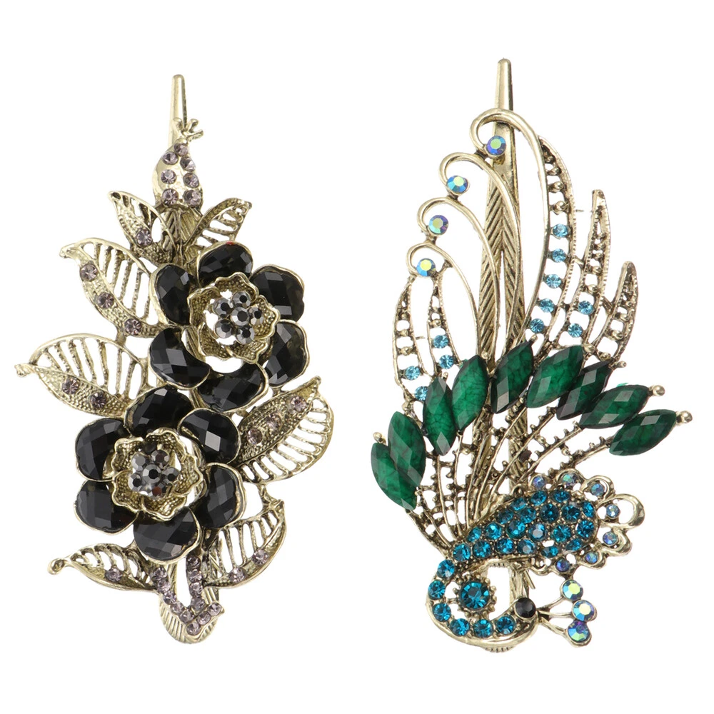 1 Setpeacock head wear 2PCS Decorative Metal Hair Clips for Women