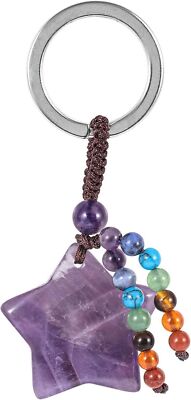KYEYGWO Kristall Sterne 7 Chakra Stein Schlüsselring Deko Glücksstern Amethyst