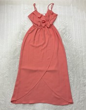 Everly Womens Size L Peach Salmon Sleeveless Faux Wrap Empire Waist Dress