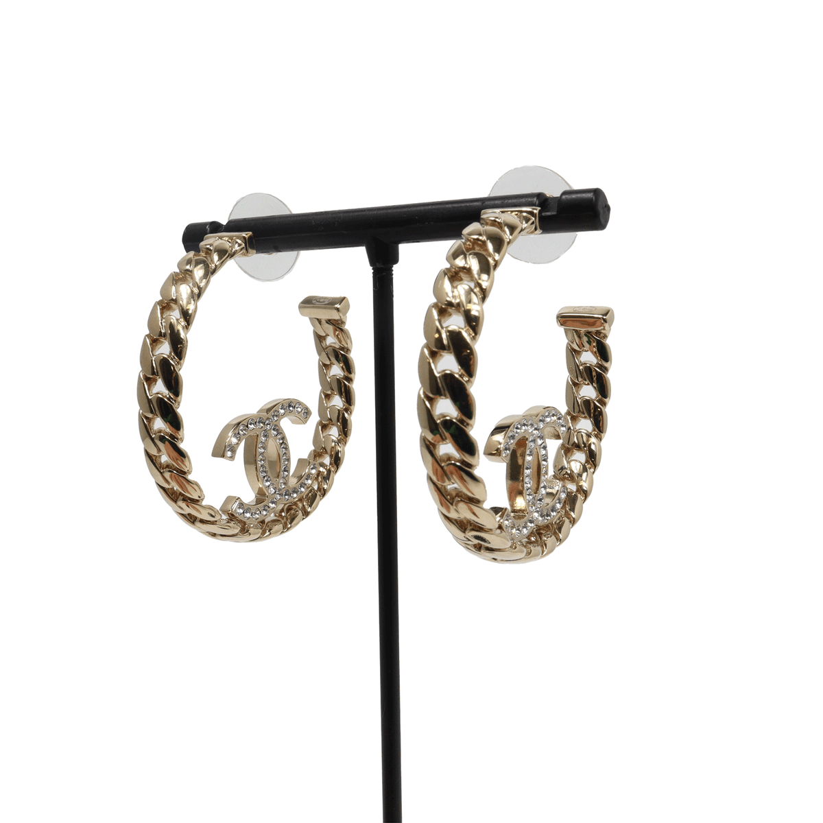 CHANEL Gp Hoop Earrings Coco Mark Chain Rhinestone B24 P Engraved 2024 Yellow Go
