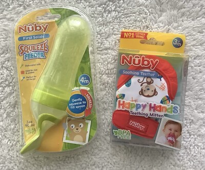 Nuby Soothing Teething Mitten And Squeeze Feeder Set Of 2