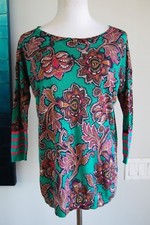 Women's Ann Taylor LOFT Green Paisley 3/4 Sleeve Boatneck Sweater-Sz S