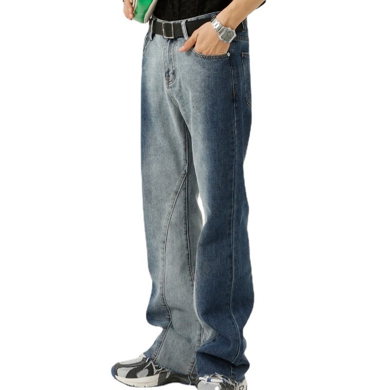 Men Bell Bottom Jeans Retro 60s 70s Flared Denim Pants Blue