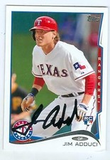 Jim Adduci autographed baseball card (Texas Rangers) 2014 Topps #52