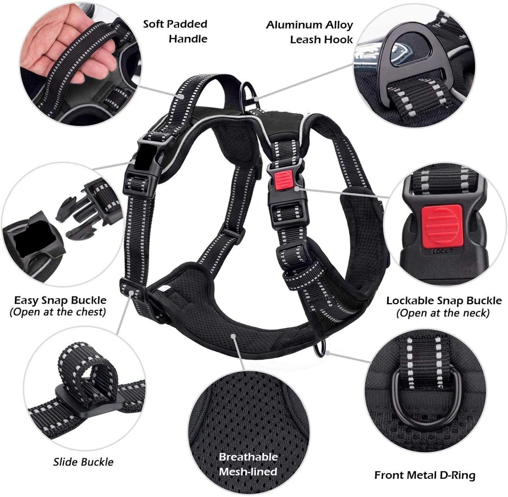 Dog Harness No-Pull Pet Harness Adjustable Outdoor Pet Vest reflection
