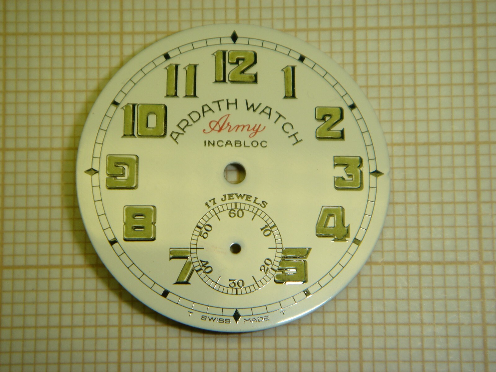 Cadran vintage Ardath Watch Army 10.5 lignes neuf de stock pour restauration de montre ancienne
