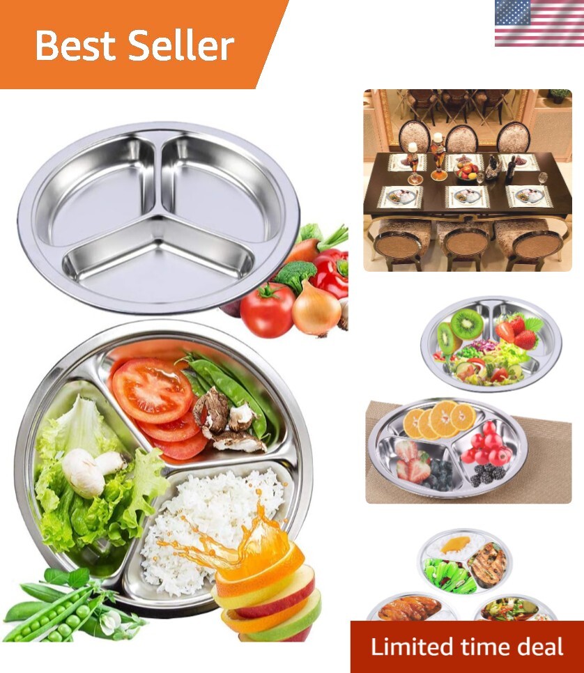 BPA-Free Stainless Steel Split Plates for Weight Loss & Healthy Eating
