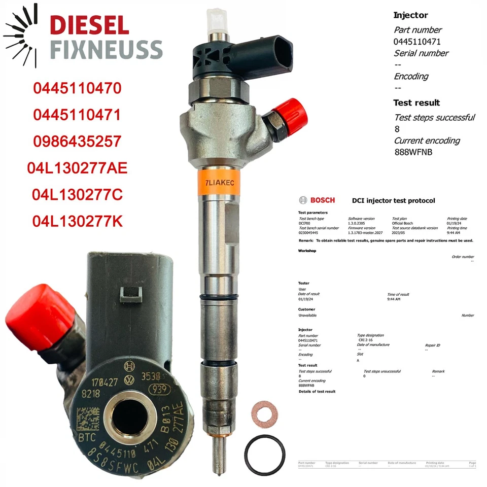 4x EINSPRITZDÜSE Audi Seat Skoda VW 2.0 TDI 04L130277AE 0445110471 Bosch - Bild 2 von 4