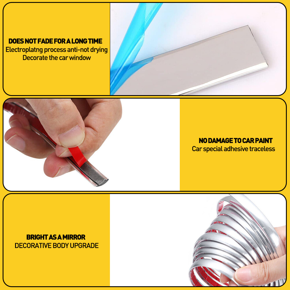 12MM Chrome Trim Molding Strip Decoration Car Body Door Side Protector Accessory