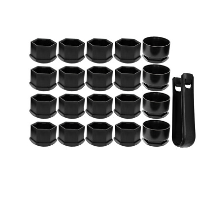 20x 17mm Black Gloss Alloy Wheel Nut Bolt Covers Caps Tool Unversal