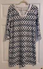 Lulu B Blue White Sz S Loop Honeycomb Geo Print 3/4 Sleeve Stretch Sheath Dress