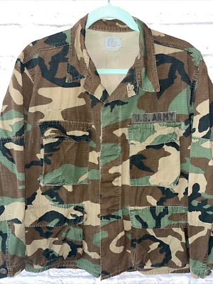 US ARMY Military Camo Fatigue Jacket Coat Button Down Medium