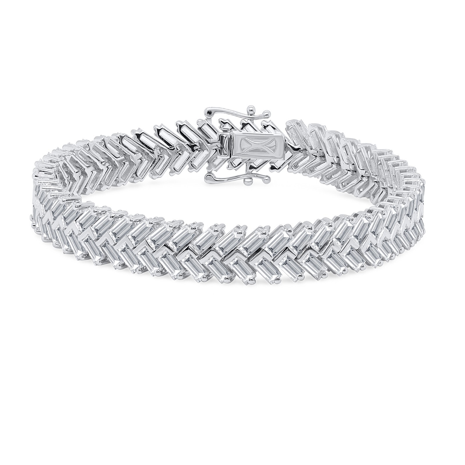 9.8Ct Zipper Chain Style Baguette Real Diamond Tennis Bracelet 14K White Gold