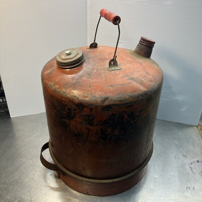 Vintage Galvanized METAL GAS CAN Rustic 41  Round 1950 s Garage Shop Car Decor