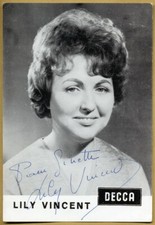 Lily Vincent (1926-2009) - Chanteuse belge - Photo promotionnelle dédicacée